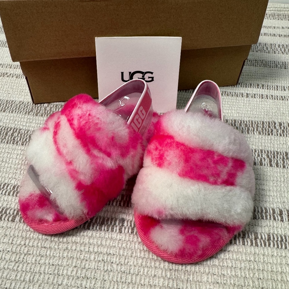 UGG Fluff Yeah Slides Marble- Pink/White- Baby Size 6